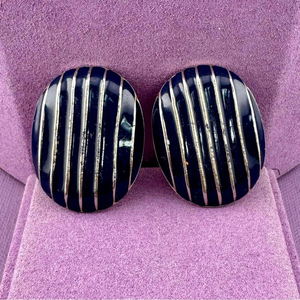 Navy and Silver Clip on Earrings